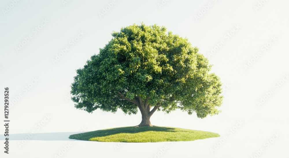 Lush Green Tree on Isolated Grass Island in Bright Landscape Lush Green Tree on Isolated Grass Island in Bright Landscape