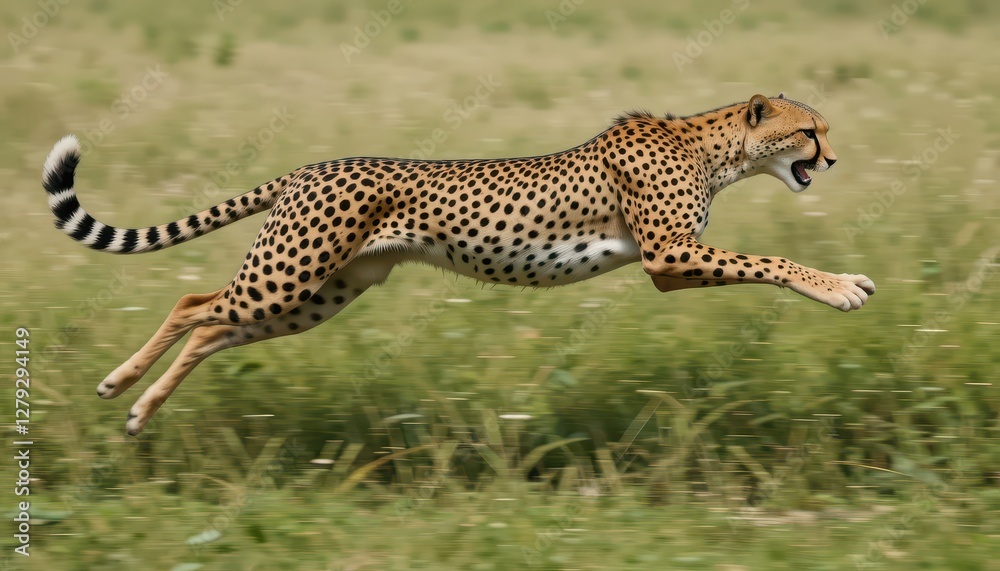 Cheetah in Full Sprint Across a Lush Green Landscape Cheetah in Full Sprint Across a Lush Green Landscape