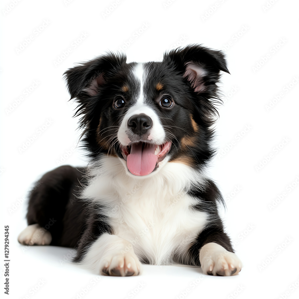 Adorable black and white puppy with joyful expression, showcasing its playful nature and fluffy fur. This charming dog is perfect for pet lovers Adorable black and white puppy with joyful expression, showcasing its playful nature and fluffy fur. This charming dog is perfect for pet lovers