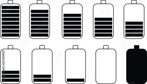 Battery icon set vector illustration, battery charging sign and symbol, battery charge level.
