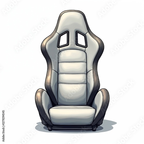 Illustration of racing car bucket seat isolated on white background. Sport element. Modern comfortable chair, auto vehicle equipment. Automotive design, safety, transport component. Motorsport, race, photo