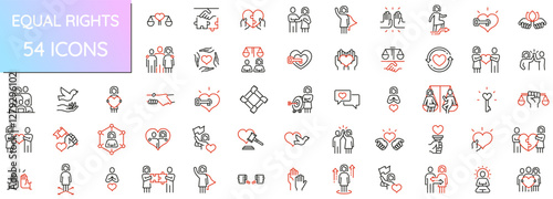 Vector Pack of Linear Icons Related to Human Interaction, Relationship, Inclusivity, Joint Development and Equal Rights. Mono line pictograms and infographics design elements