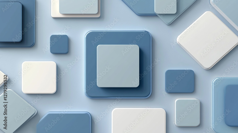 Abstract geometric design with blue squares on white background. Abstract grey and blue geometric minimal motion background Abstract geometric design with blue squares on white background. Abstract grey and blue geometric minimal motion background