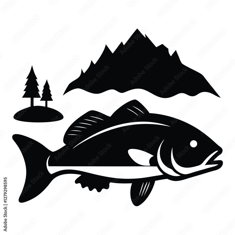 silhouette-vector-illustration-of-a-bass-and-lake- silhouette-vector-illustration-of-a-bass-and-lake-