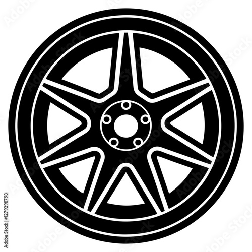 car wheel black silhouette vector, Simple silhouette Design vector icon with white background. Tire Vector, Sport car wheel   