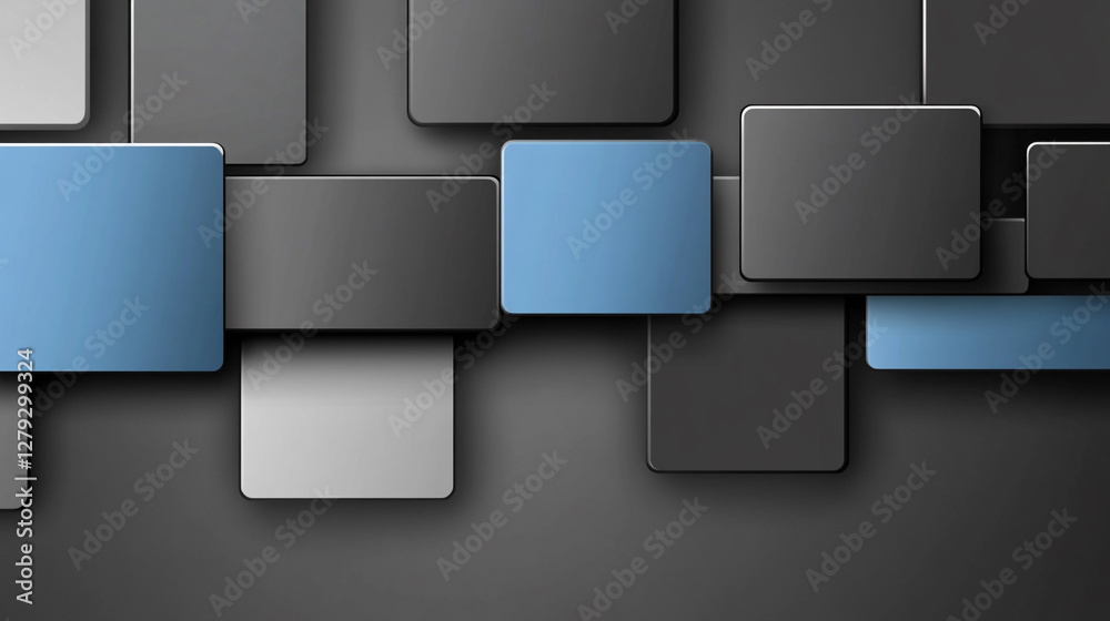 Mosaic cubic geometrical wall in llight silver, dove color, rich pastel blue, graphite gray, beaver color tones. Glowing black and blue squares background pattern Mosaic cubic geometrical wall in llight silver, dove color, rich pastel blue, graphite gray, beaver color tones. Glowing black and blue squares background pattern