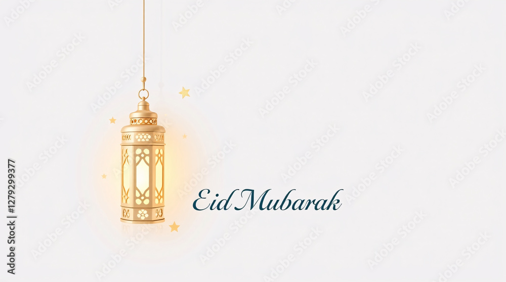 Eid Mubarak Greeting Card with Lanterns and Crescent Moon Eid Mubarak Greeting Card with Lanterns and Crescent Moon