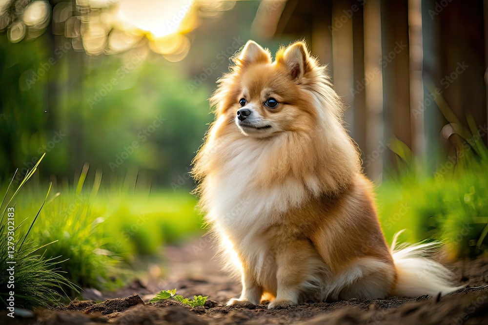 Urban Exploration Pomeranian, Downward View, Grassy Dirt Urban Exploration Pomeranian, Downward View, Grassy Dirt
