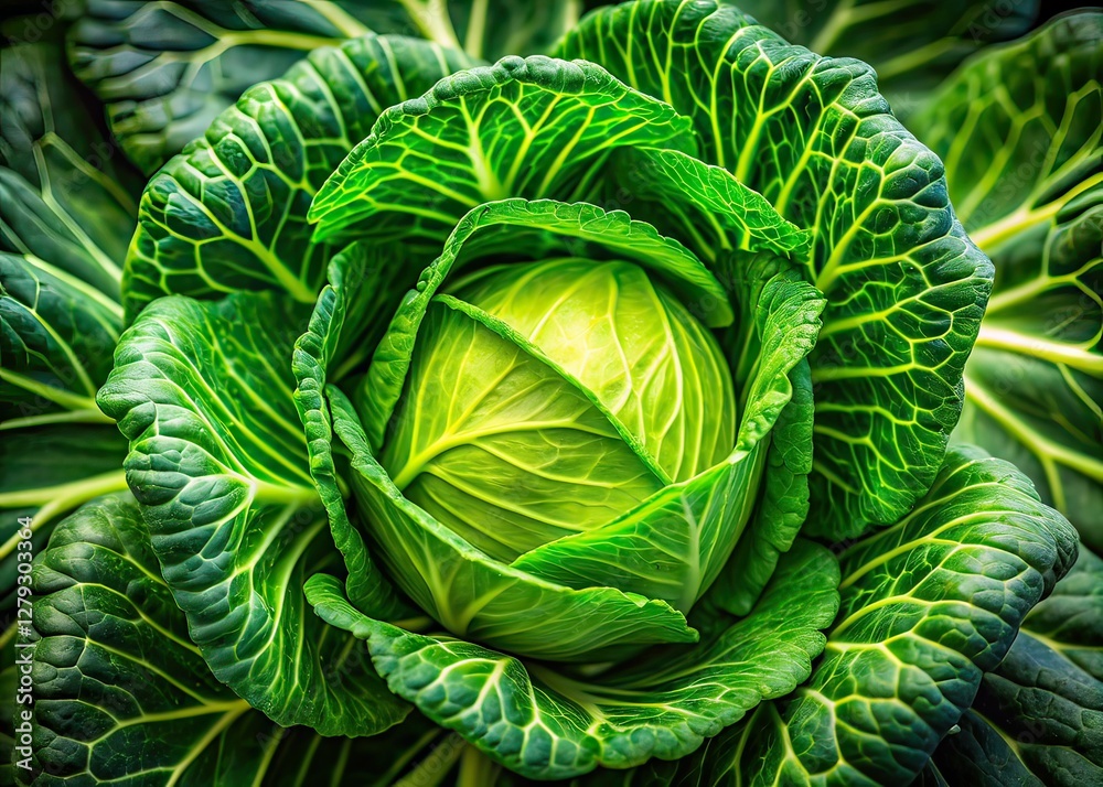 Fototapeta premium Vibrant Green Cabbage Close-up - Long Exposure, Healthy Diet