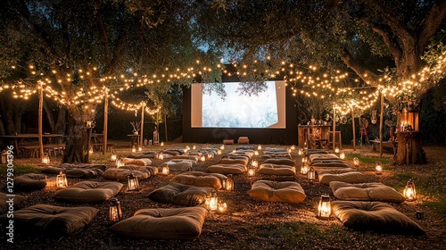 Outdoor movie night under the trees