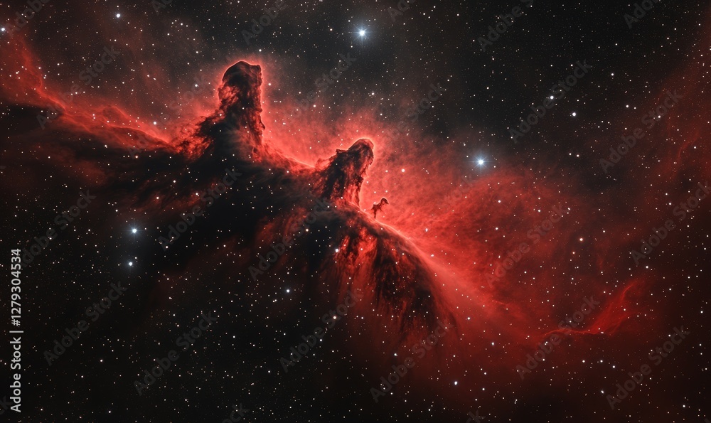 Naklejka premium Stunning Red Nebula and Star Field in Deep Space, Cosmic Background for Science, Astronomy, and Space Exploration Concepts