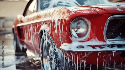 Gleaming Vintage Muscle Car Receiving Meticulous Hand-Wash Treatment