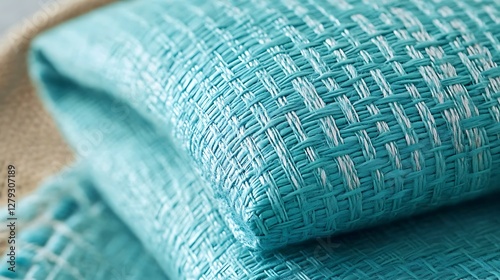 Teal Fabric Texture Close-up photo