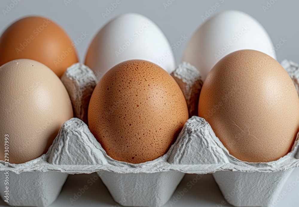 A Collection of Brown and White Eggs in a Carton on Display A Collection of Brown and White Eggs in a Carton on Display