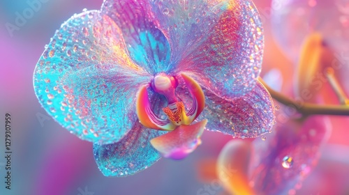 Wallpaper Mural Vibrant Orchid Flower with Raindrops and Colorful Background Torontodigital.ca