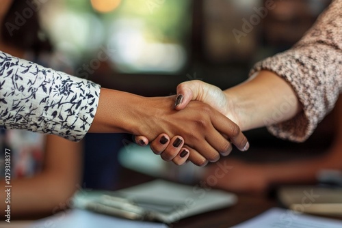 Diverse female handshake: african and caucasian women in business agreement