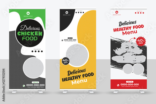 Special delicious healthy testy food menu restaurant roll up banner template