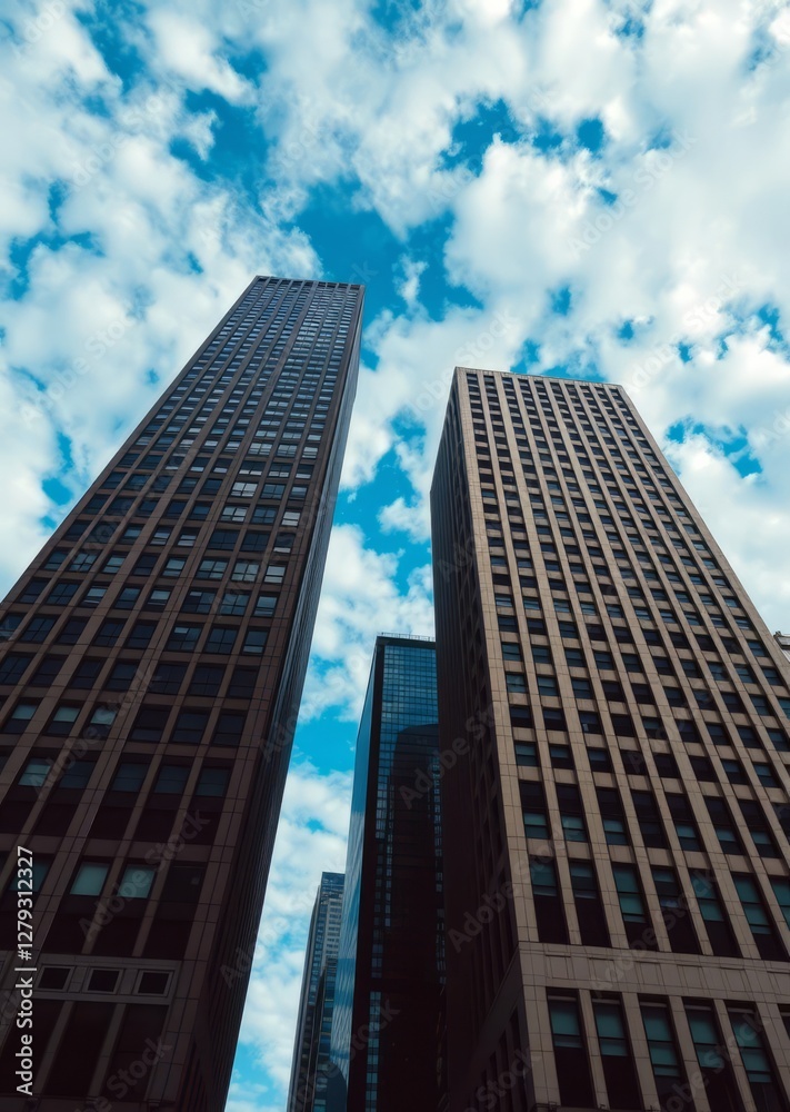 Low angle shot of skyscrapers under a blue cloudy sky in new york city skyscraper city building skyscraper downtown business architecture cityscape Low angle shot of skyscrapers under a blue cloudy sky in new york city skyscraper city building skyscraper downtown business architecture cityscape