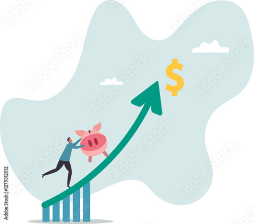 Saving or investment profit, compound interest graph or wealth incremental, investment earning from stock market or mutual fund .business concept.flat character.