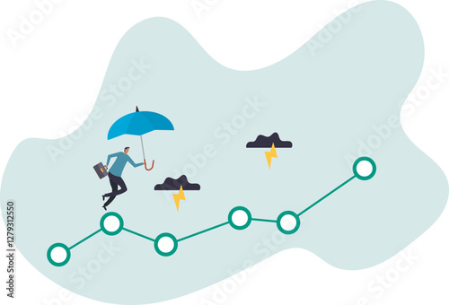 Risk and uncertainty, investment volatility or stock market and crypto currency fluctuation up and down, all weather strategy.business concept.flat character.