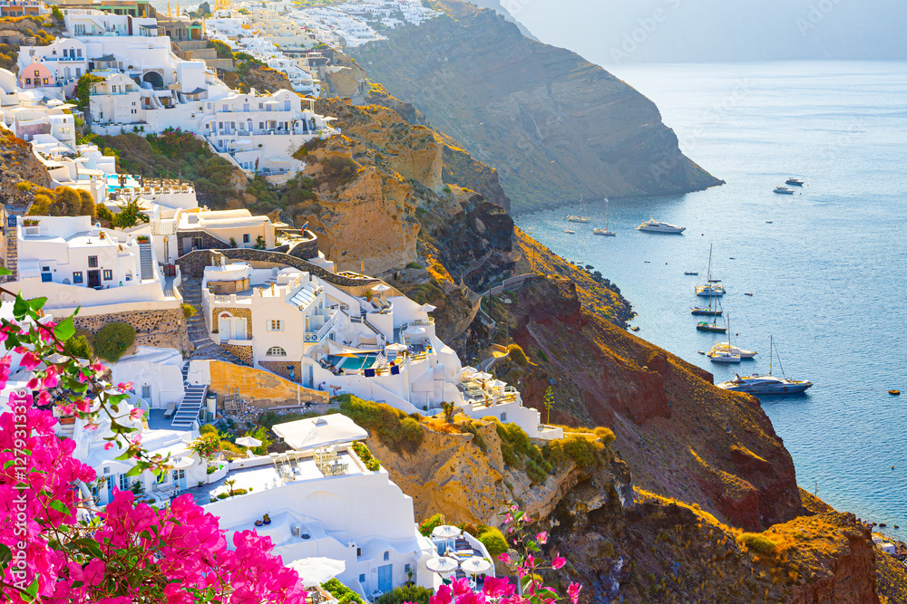 Panoramic view of Oia village at Santorini island, Greece
