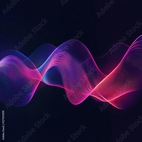 Abstract Gradient Waves on Black Background in Pink, Purple, and Blue Colors