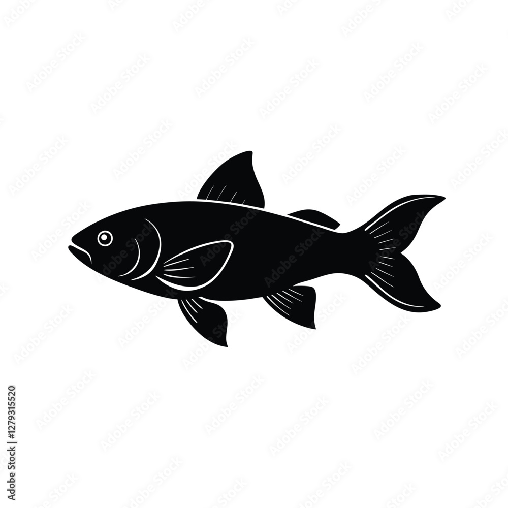 Fototapeta premium Kribensis Fish Silhouette Vector Art Illustration and Kribensis Fish Black Color Design