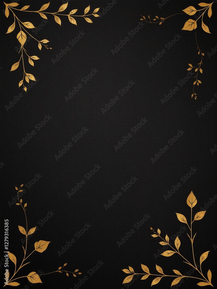 A rich dark textured background with subtle golden botanical elements decorating the edges, leaving a luxurious and elegant space in the center for text