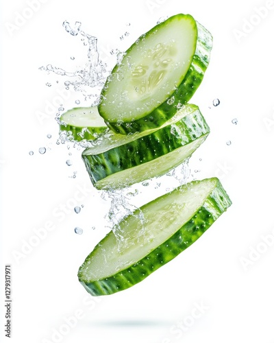 Wallpaper Mural Fresh Cucumber Slices Falling into Splashing Water Drops Torontodigital.ca