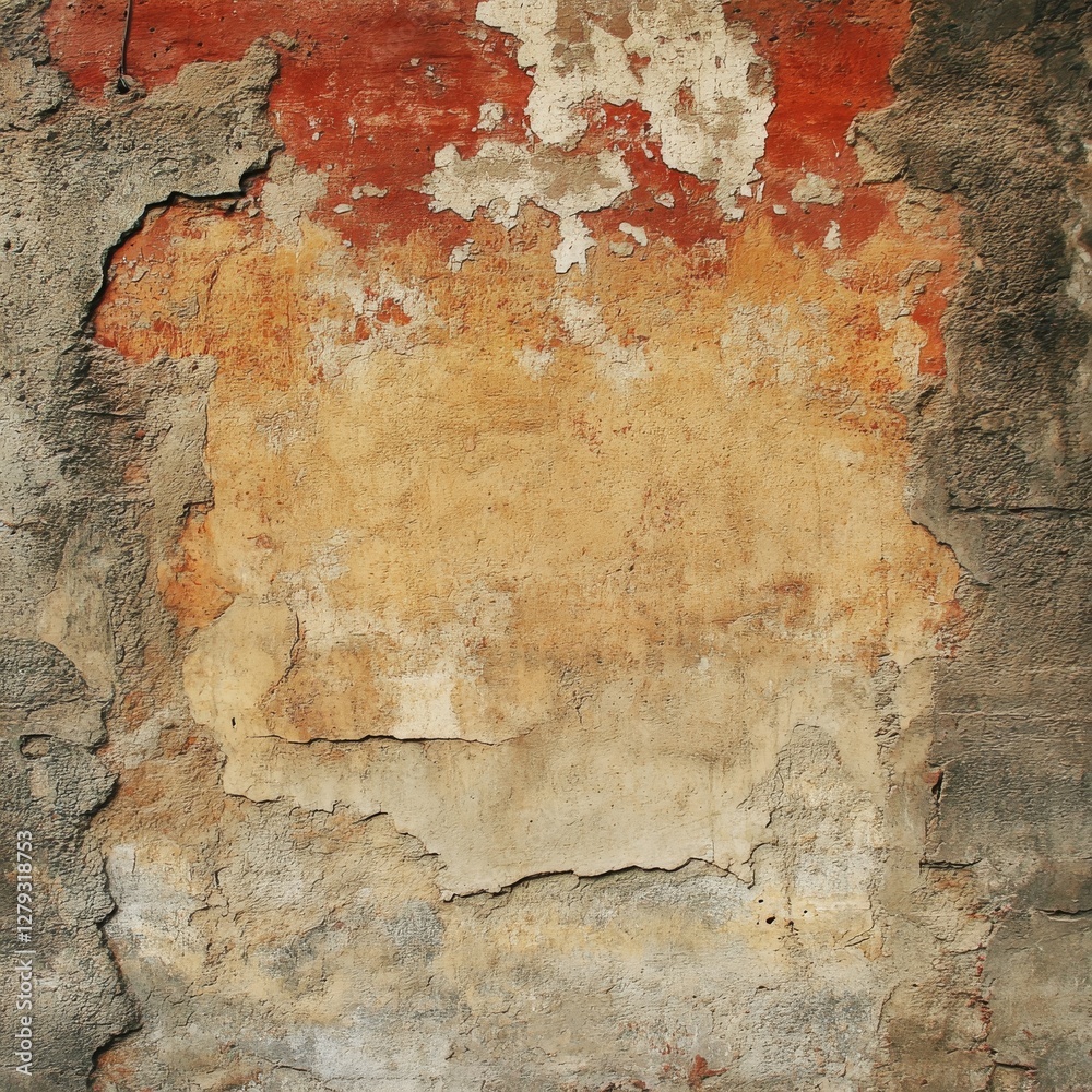 Fototapeta premium Weathered Wall Texture: A Study in Layers, Cracks, and Fading Color, Revealing a Unique Visual Narrative