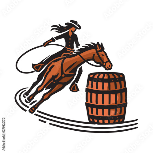 vector illustration of a Cowgirl and a cowboy riding a horse in the barrel competition 