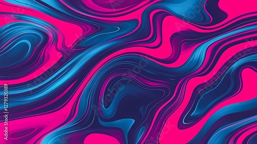 Vivid abstract waves in blue and pink create a dynamic visual experience.