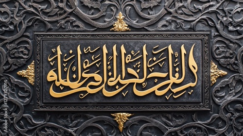 Ornate Framed Islamic Calligraphy Gold Lettering