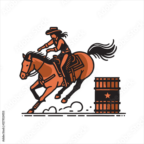 vector illustration of a Cowgirl and a cowboy riding a horse in the barrel competition 