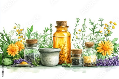 Alternative medicine herbal therapy illustration: Natural health care spa