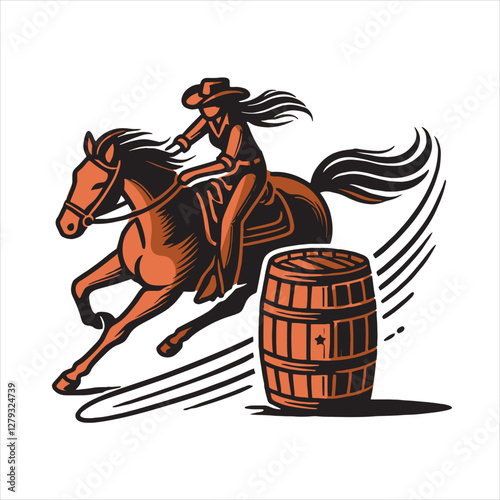 vector illustration of a Cowgirl and a cowboy riding a horse in the barrel competition 