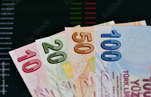 Images of banknotes of various countries. turkish lira photos.