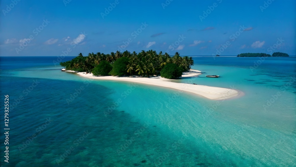 Fototapeta premium Tropical island with turquoise water white san