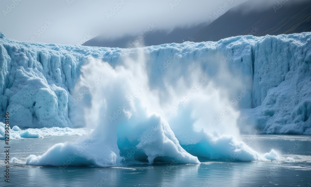 Iceberg splashing in pristine glacial waters Iceberg splashing in pristine glacial waters