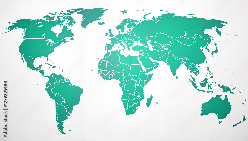 Digital world map in teal hues, modern technology concept Digital world map in teal hues, modern technology concept