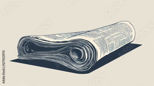 Rolled Newspaper illustration: A detailed vector graphic of a rolled newspaper, emphasizing texture and form.  Ideal for news, media, or print design projects.