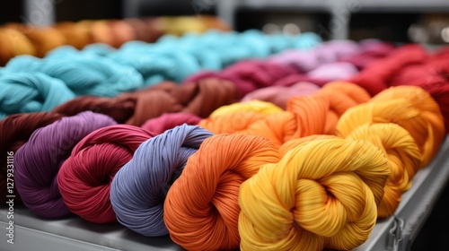 Vibrant Rainbow of Colorful Yarn Skeins
