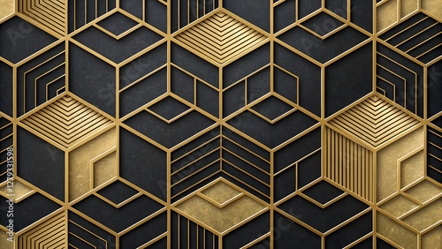 Seamless geometric pattern with 3d metallic gold a