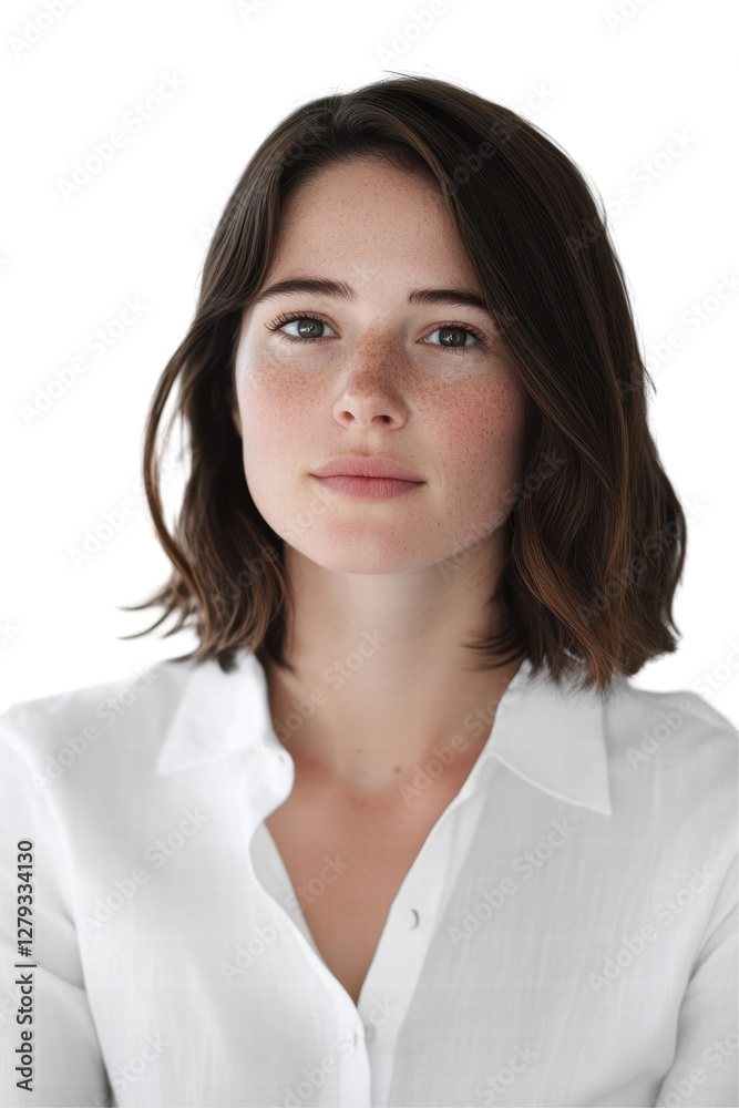 Isolated Portrait of Woman in White Shirt Isolated Portrait of Woman in White Shirt