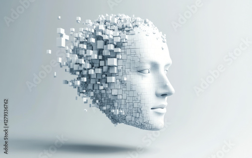 Abstract digital human face. Artificial intelligence concept of big data or cyber security. 3D illustration  
