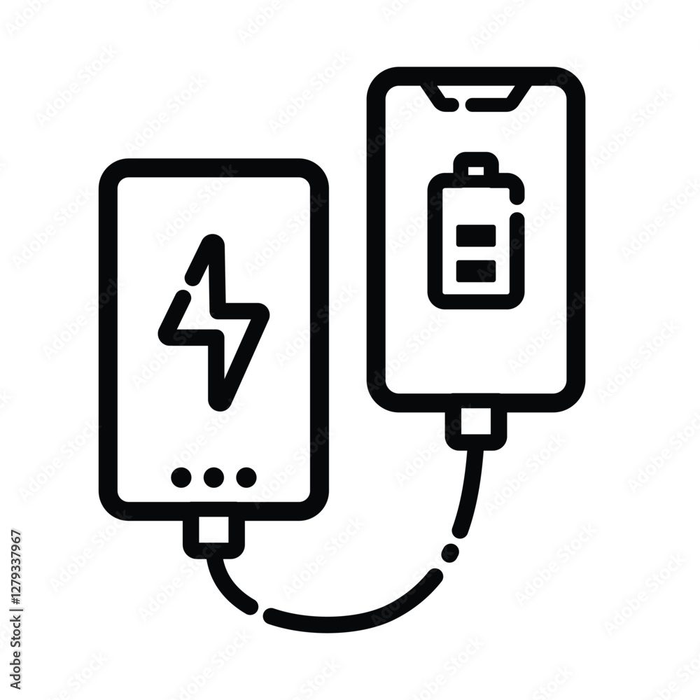 Phone Charging Outline Icon Isolated On White Background Phone Charging Outline Icon Isolated On White Background