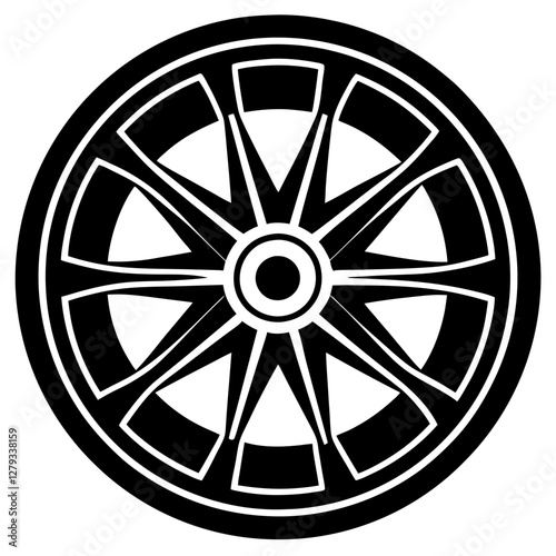 car wheel black silhouette vector, Simple silhouette Design vector icon with white background. Tire Vector, Sport car wheel   