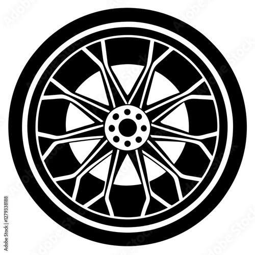 car wheel black silhouette vector, Simple silhouette Design vector icon with white background. Tire Vector, Sport car wheel   