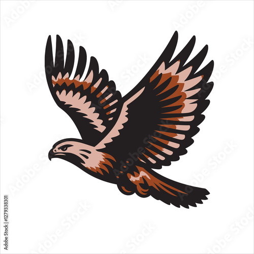 Red tail hawk vector, flying, set hawak