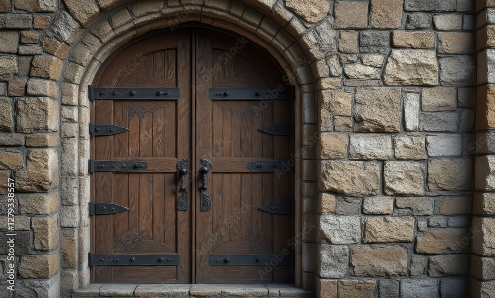 Rustic wooden door with stone arch Rustic wooden door with stone arch